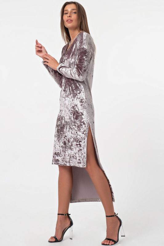 Dress with velvet dress with slits on the sides in gray-pink