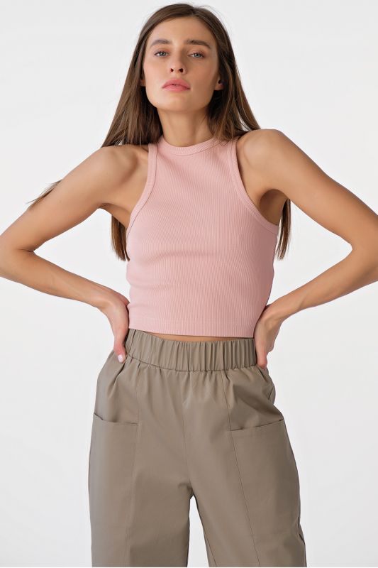 Cotton cropped top knitted with American cotton armhole dusty pink