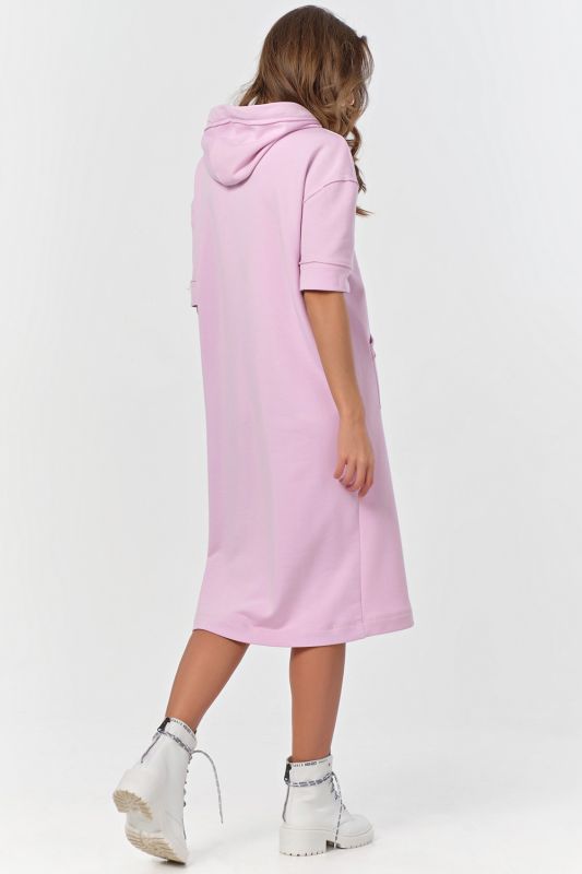 Short sleeve futher hoodie dress in pink