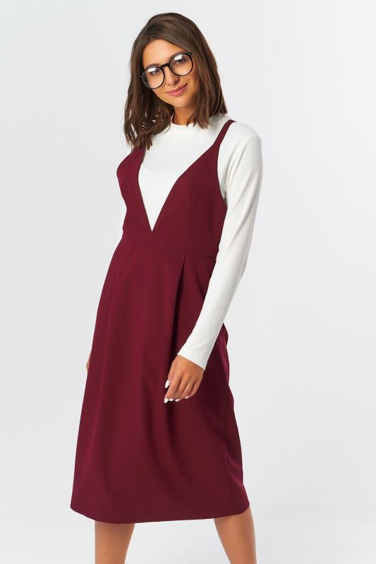 Office midi sundress with wine blouse