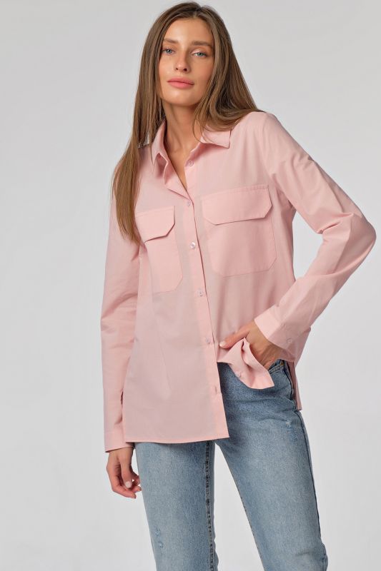 Classic long sleeve straight cotton shirt in pink