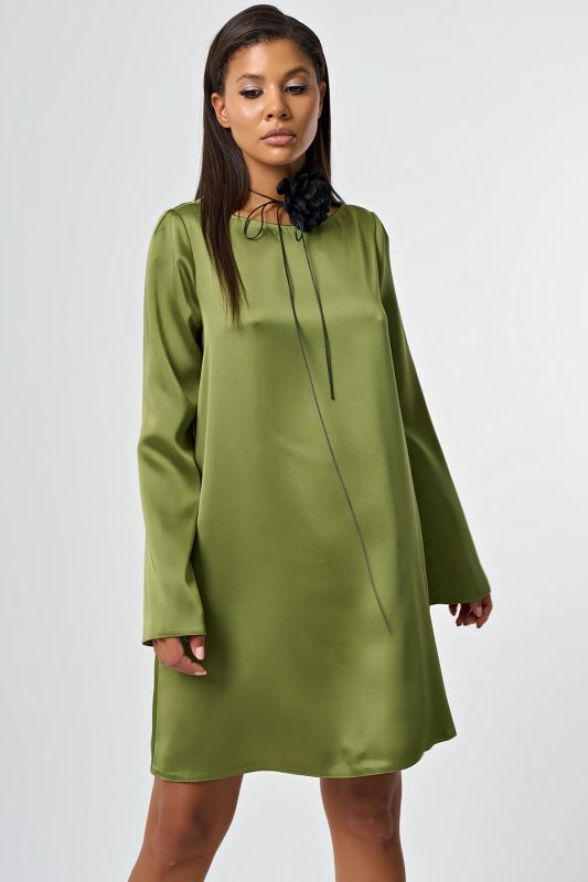 Olive satin sleeve dress