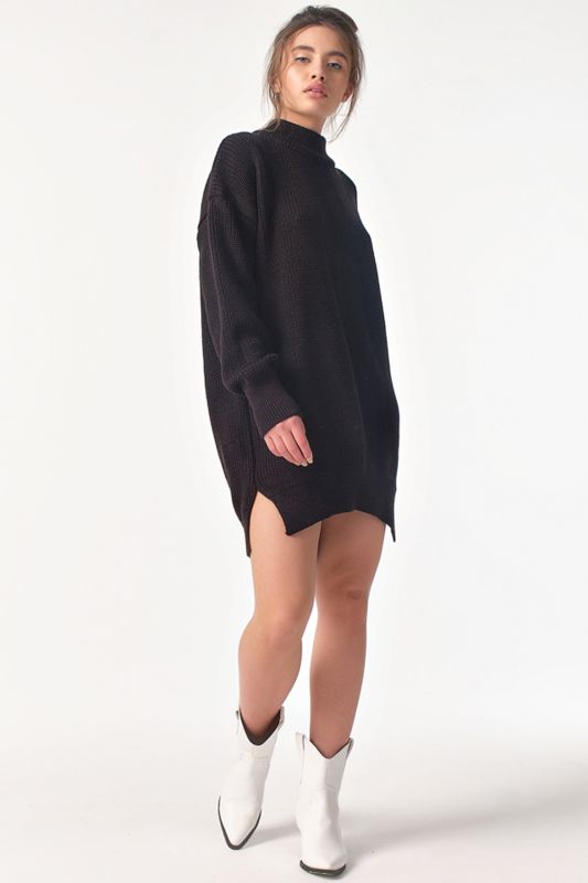 Free silhouette knitted sweater dress black