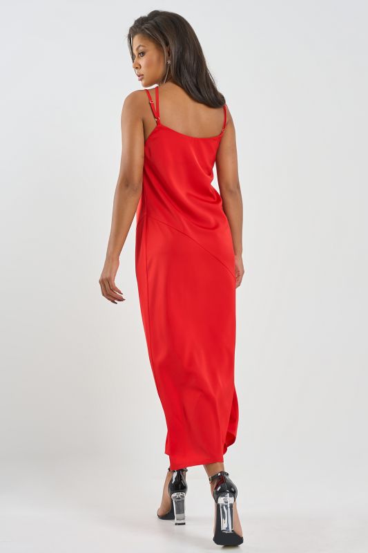 Flowing combination dress in scarlet fabric