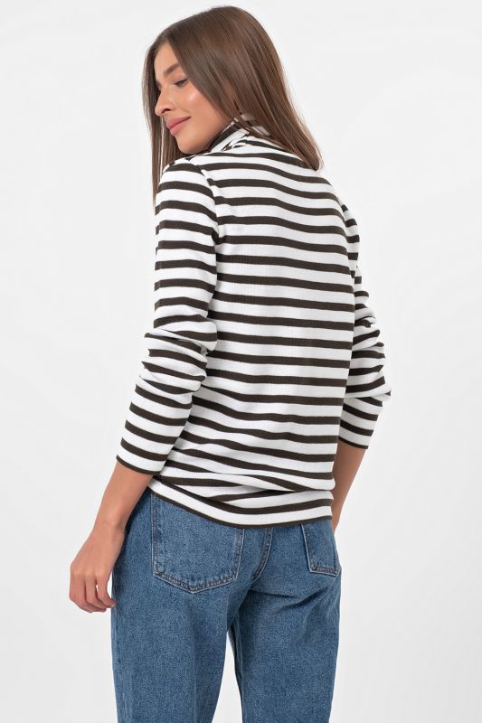 Milky khaki striped high neck knitted sweater