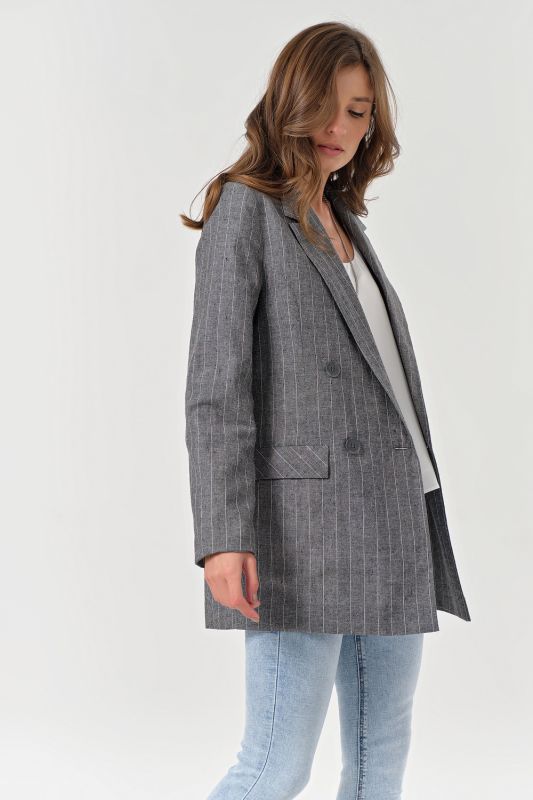 Summer double-breasted cotton striped jacket in gray