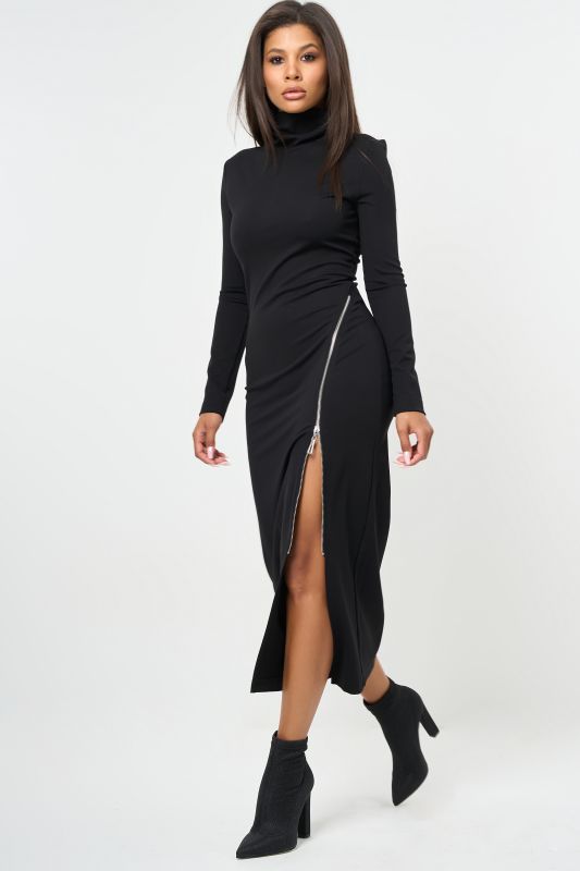 Dense knit dress with zipper closure black