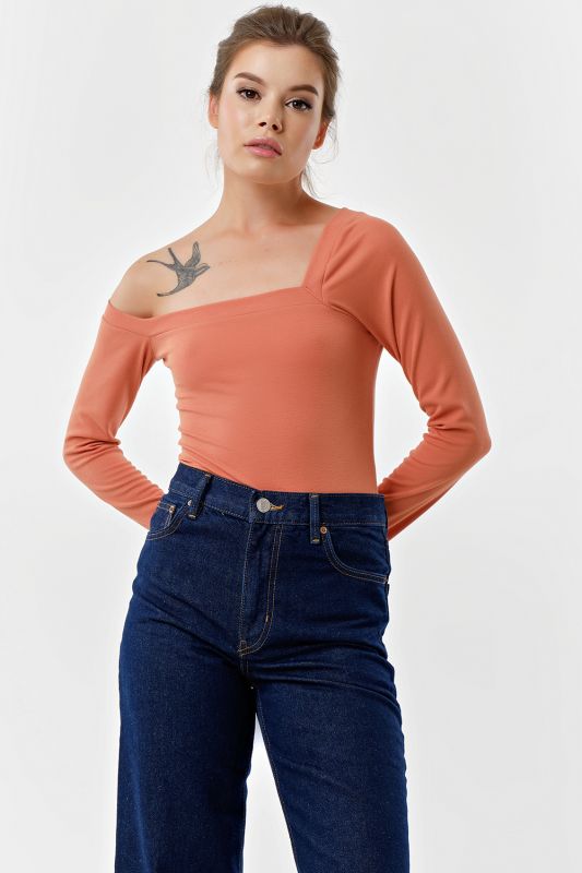 Asymmetric terracotta soft jersey bodysuit