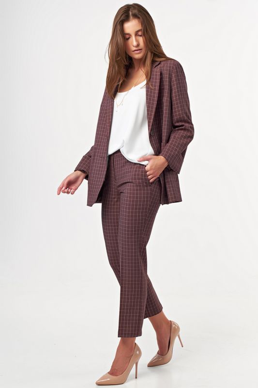 Classic pants suit in bitter chocolate plaid