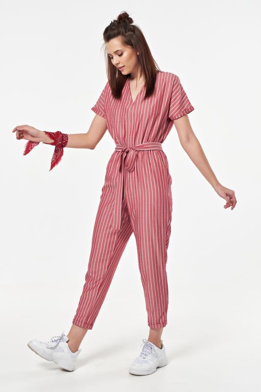 Summer striped pant overalls on red