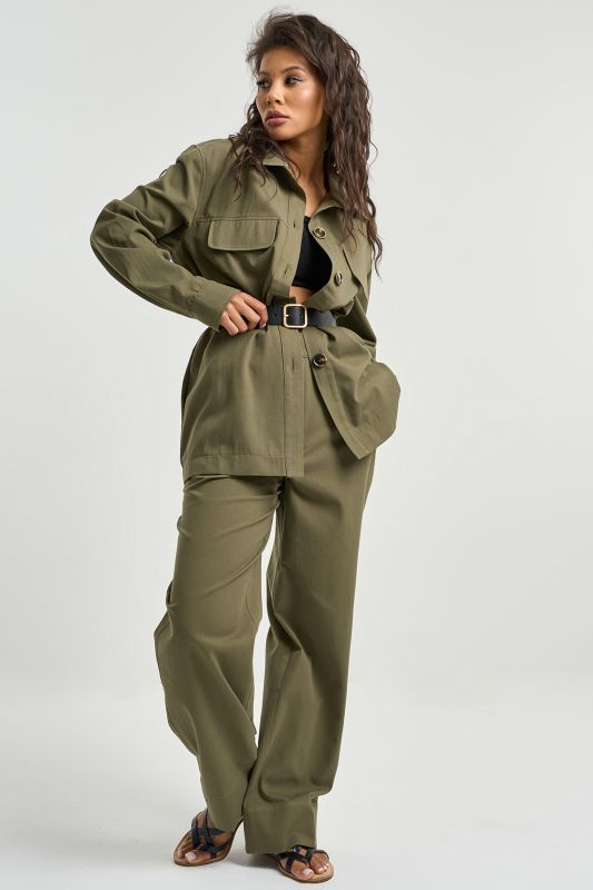 Casual trouser suit with khaki cotton shirt