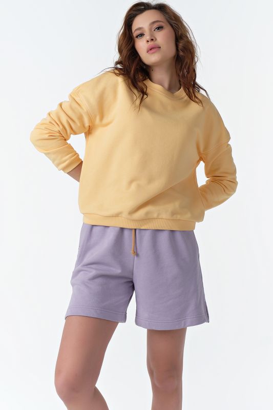 Yellow-lilac cotton knitted suit with futer shorts