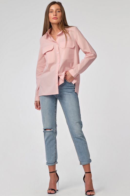 Classic long sleeve straight cotton shirt in pink