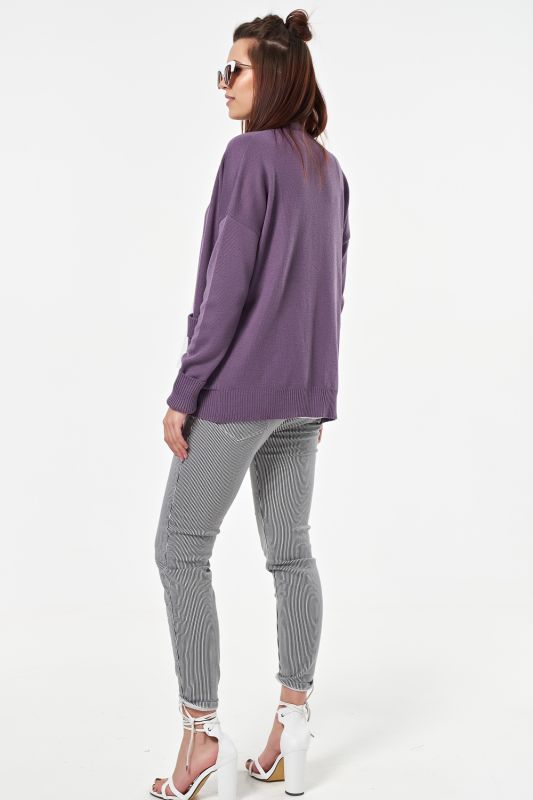 Cardigan knitted loose short with pockets purple