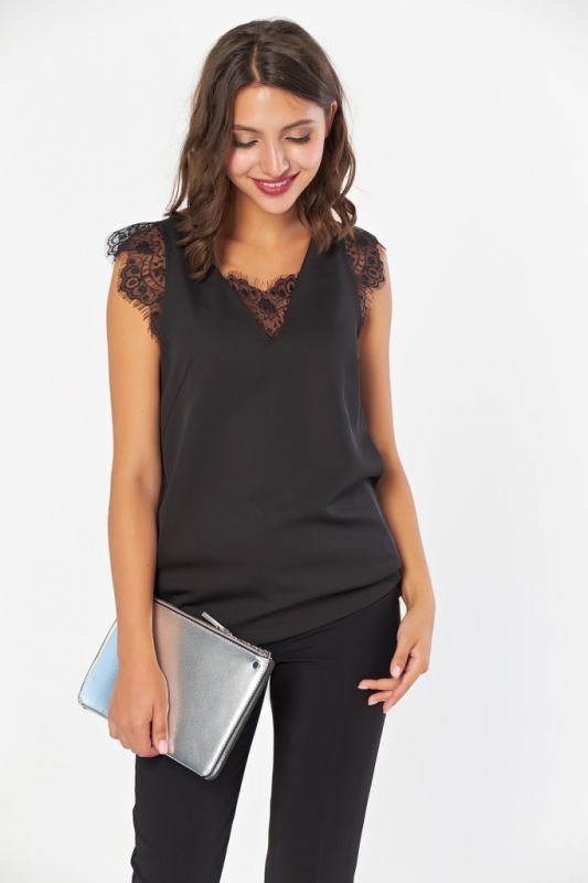 Basic straight top with lace black