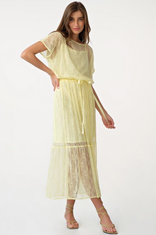 Yellow loose lace midi dress