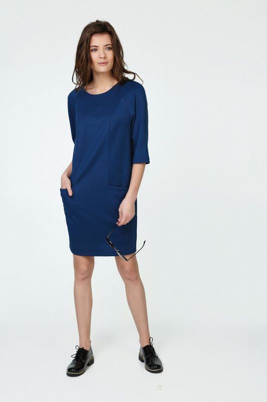 Casual short dress with pockets blue