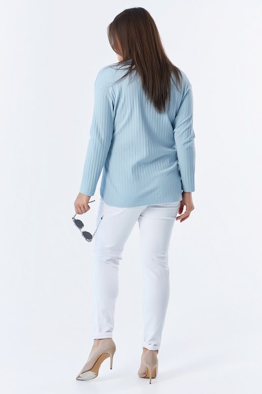 Large size knitted sweater with a flap gray-blue