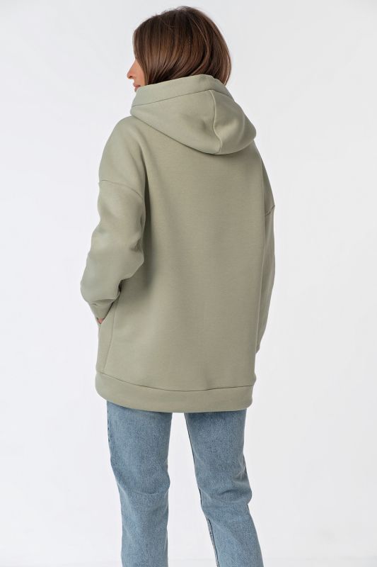 Warm over-size hooded hoodie in green futher