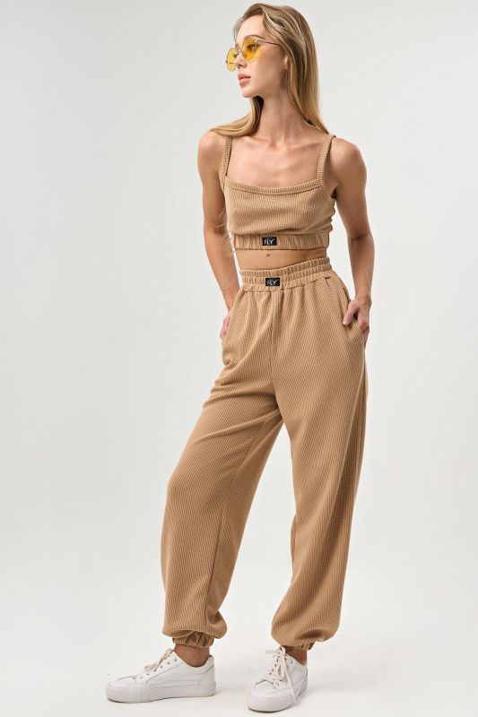 Textured jersey pants beige