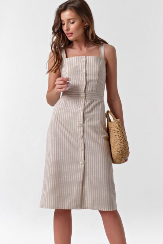 Open-back buttoned sundress with striped back on beige