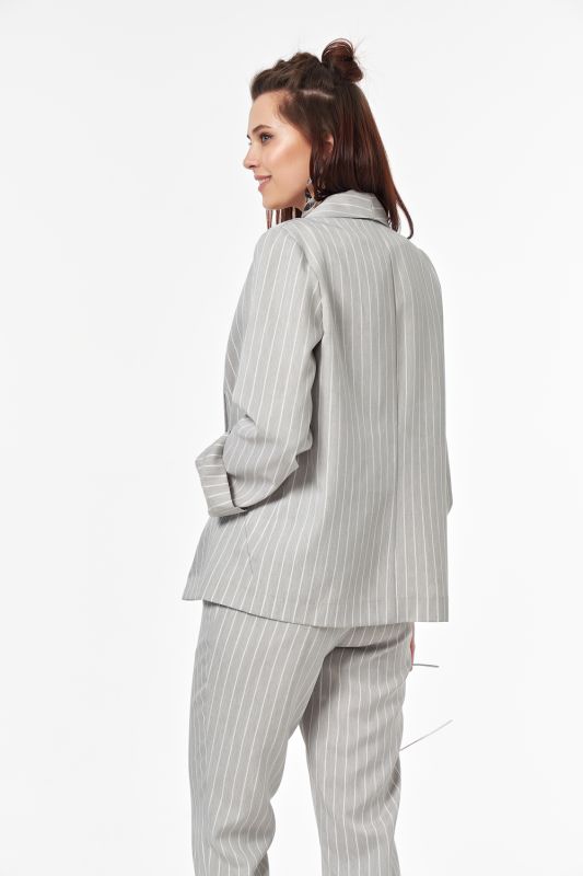 Long straight striped summer jacket gray