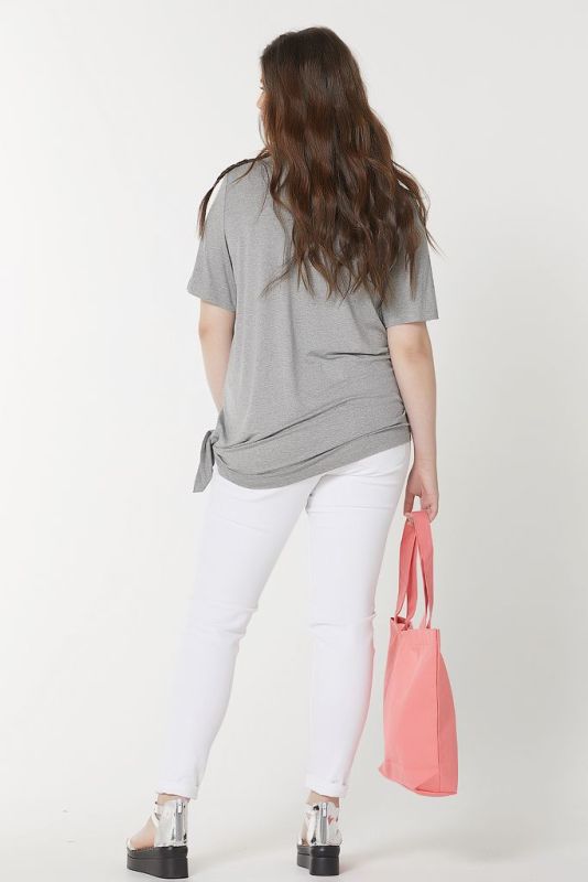 Asymmetrical knitted blouse in big size gray