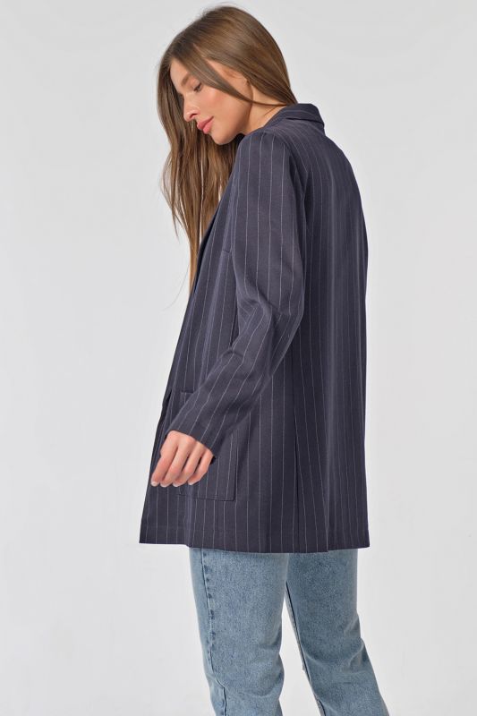 Lightweight straight unlined striped jacket in navy blue