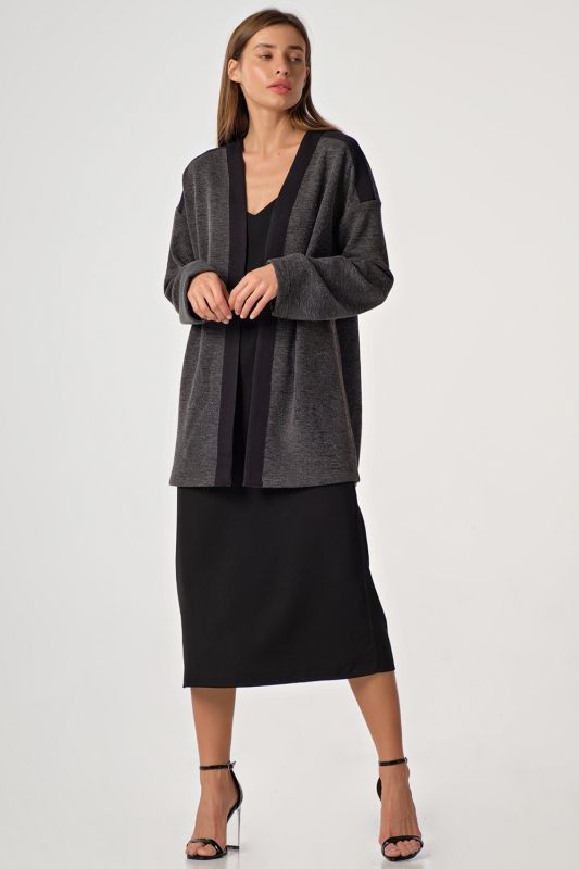 Long sleeve knitted cardigan made of cotton dark gray