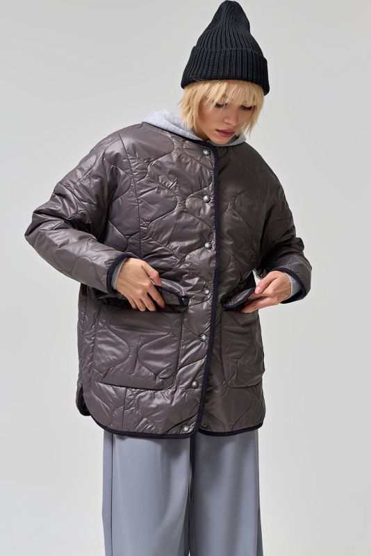 Quilted asphalt raincoat jacket