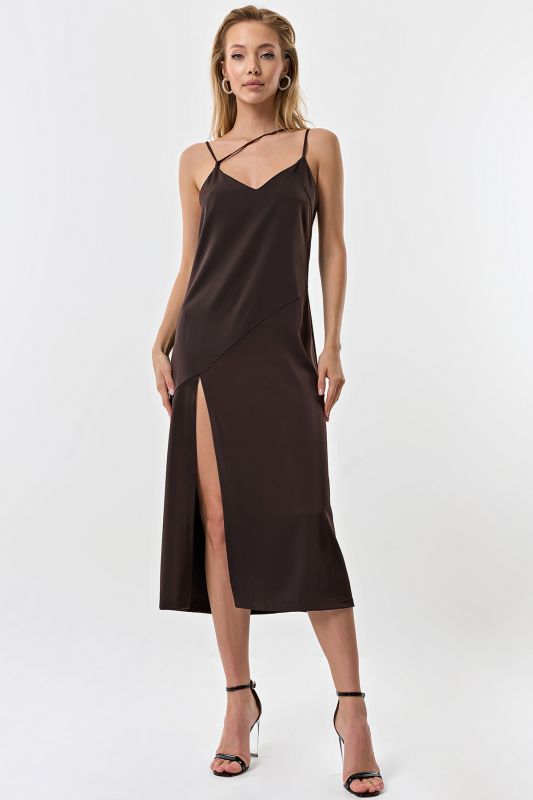 Chocolate flowing fabric combination dress