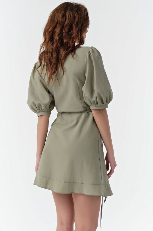 Khaki Cotton Summer Mini Flared Dress