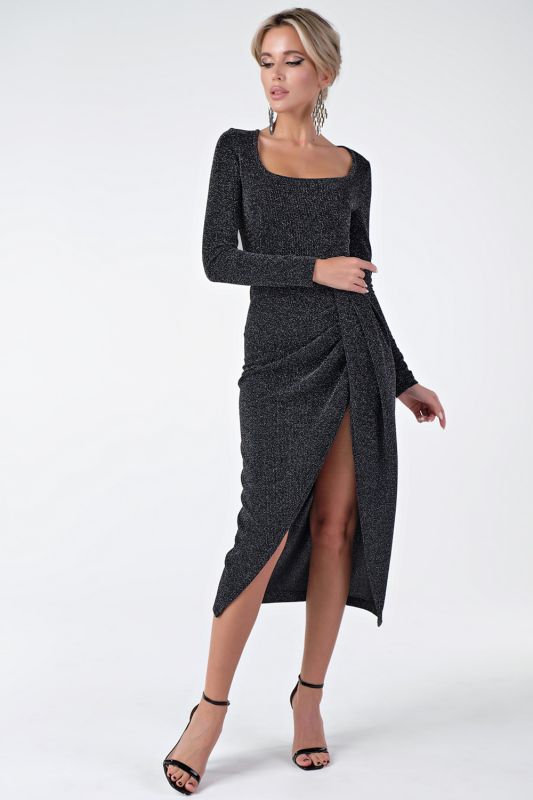 Black Lurex knitted dress of close-fitting silhouette