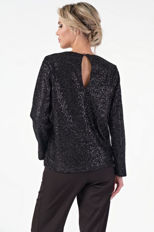 Straight silhouette blouse of knitted fabric with sequins black