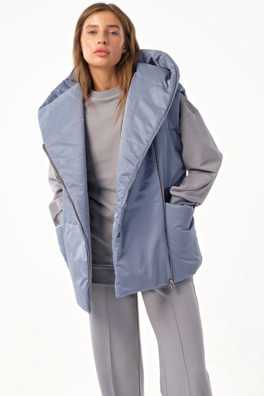 Insulated overcoat with zipper hooded vest in steel blue