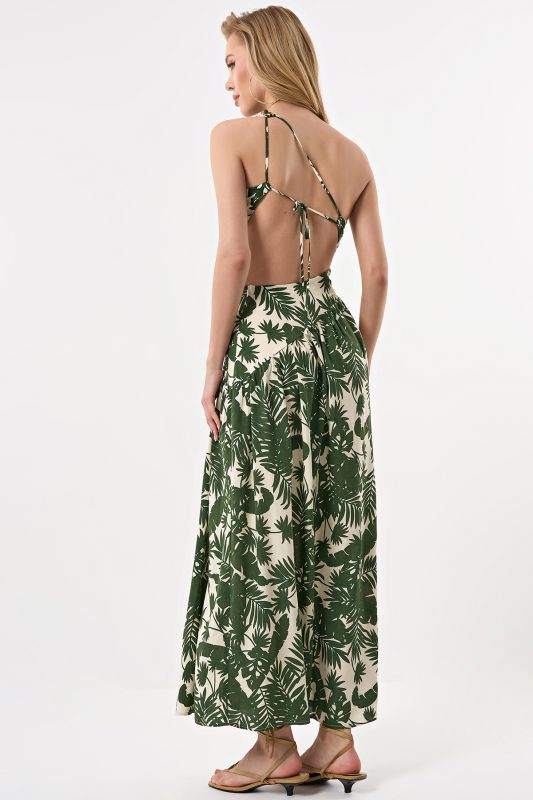 Summer maxi dress with open back made of viscose jungle on vanilla