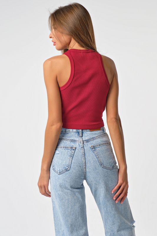 Cotton American cotton cropped knit top in burgundy