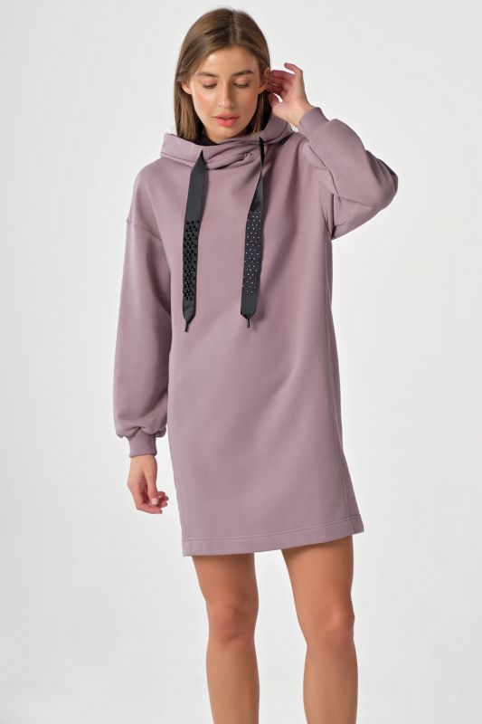 Sporty dress with hood made of futher with fleece lavender