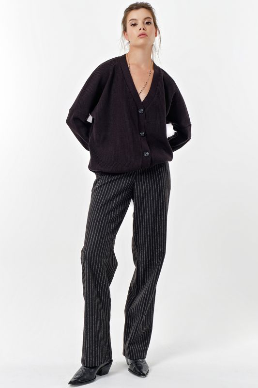 Straight pants made of dense suit fabric stripe on black