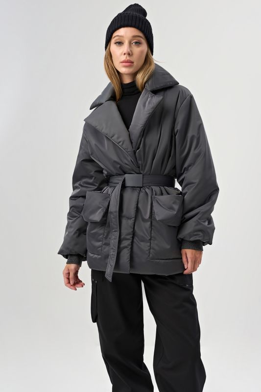 Demi-Seasonal jacket with belt gray