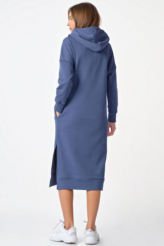 Warm hooded hooded hoodie dress in indigo futer