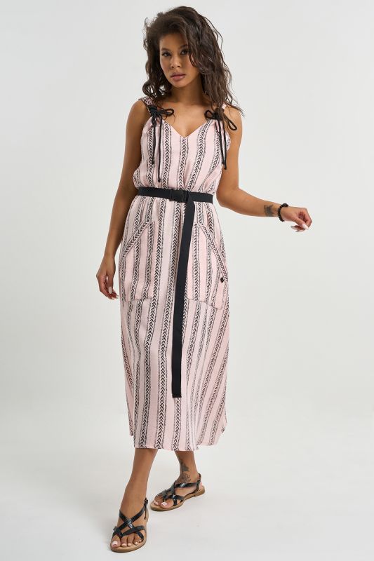 Cotton dress with belt print on pale pink