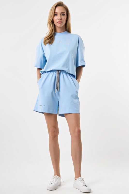 Summer sporty oversize suit with cotton shorts in blue