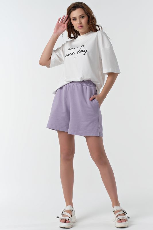 Summer cotton shorts with elastic band made of futer lilac