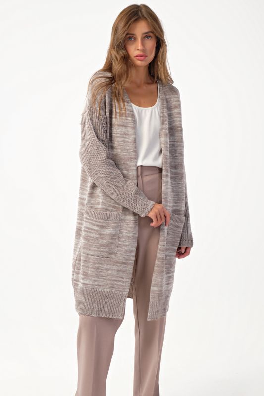 Beige melange knitted over-size cardigan with pockets