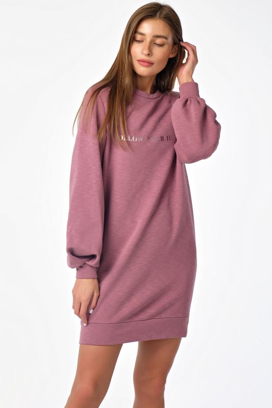 Long sleeve futer fleece sweatshirt dress in dark purple