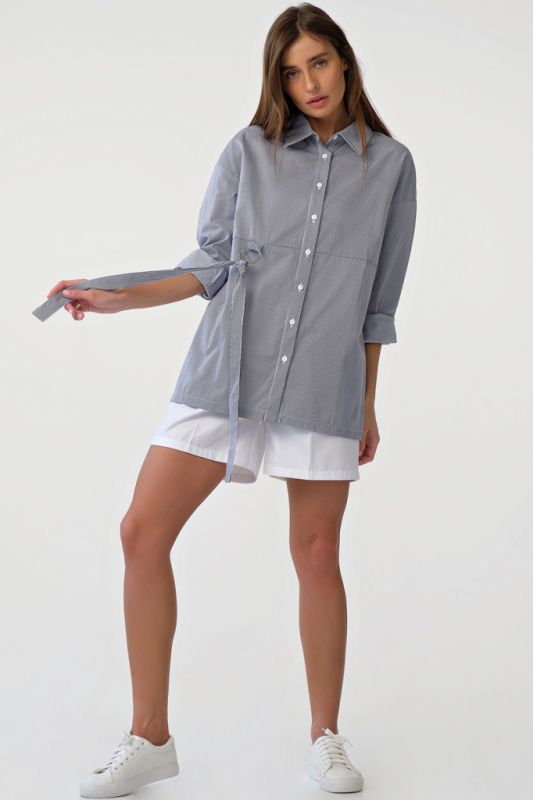 Long Sleeve Straight Shirt with Striped Stripes on gray