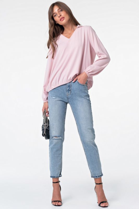 Pink loose blouse with elastic band for office