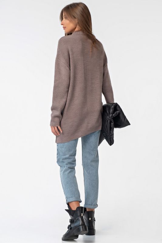 Long Asymmetrical Knitted Asymmetrical Walnut Jumper