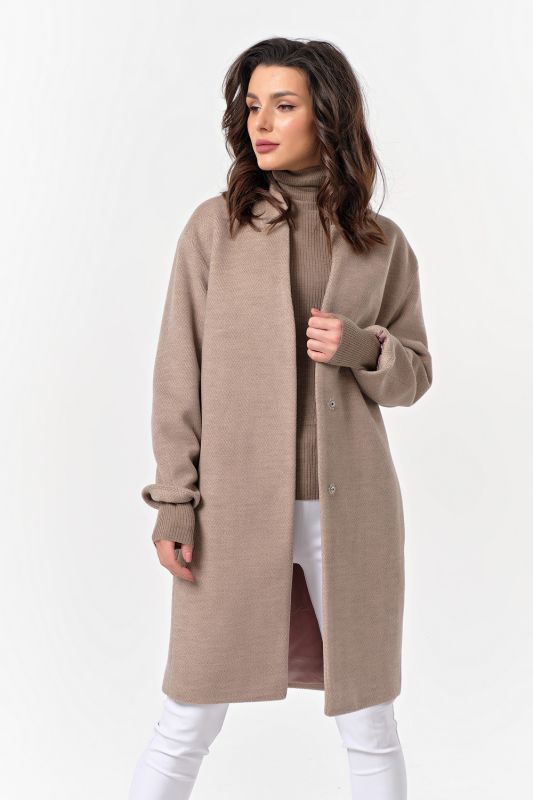 Beige straight wool demi coat